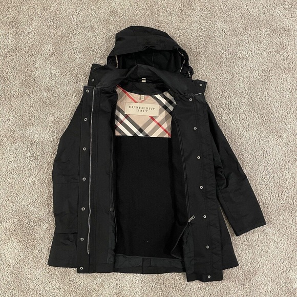 Burberry Brit Hooded Black Trench Coat Rain Jacket Size 8 Women's - Picture 3 of 10